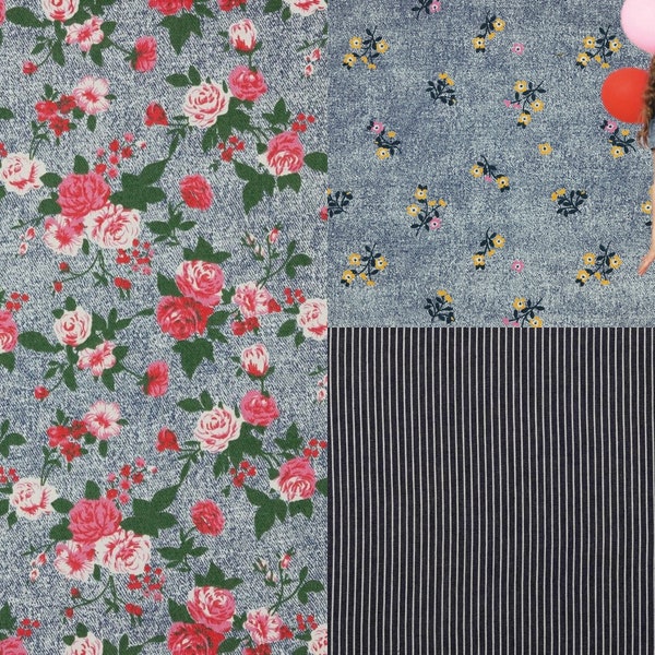 Denim Fabric Flowers Etsy
