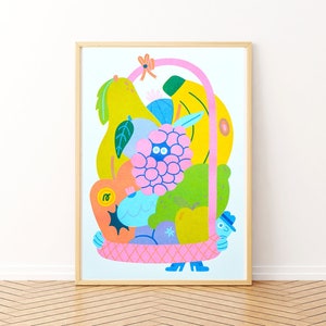 Trojan Fruit - A3 Risograph Print, Fruit Basket, gift, Spy, character