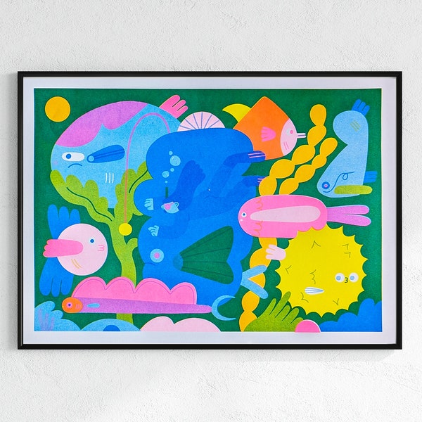 Fishies - A3 Risograph Print