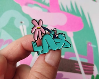 Froggy Enamel Pin - Frog and Floral Enamel Pin