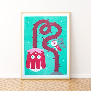 Upside Down - A3 Risograph Print, Flowers, Moths, Insects, Floral, Nature