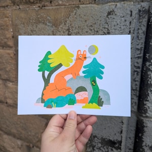 Hermelin - A5 Risograph Print, Hermelin, Tier, Wildtiere