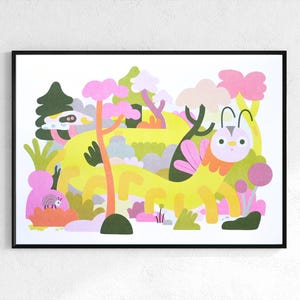Creepy Crawley - A3 Risograph Print, Blumen, Käfer, Wald