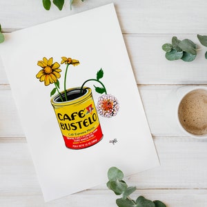 Printable Art / Digital Download / Art Print / Bustelo Coffee Flowers / Coffee and Flowers for Breakfast / marigold sunflowers bustelo cafe