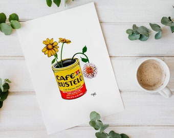 Printable Art / Digital Download / Art Print / Bustelo Coffee Flowers / Coffee and Flowers for Breakfast / marigold sunflowers bustelo cafe