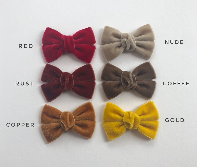 Velvet hair bow - red velvet bow - nude, yellow, brown, copper velvet baby headband 