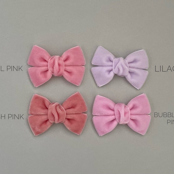 Pink Velvet Hair Bow, Velvet Baby Headband Option, Toddler Hair Bow, Hair Clip, Lilac Hair Bow, Pink, Hair Bows, Spring