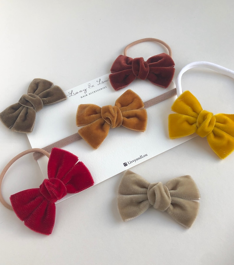Velvet hair bow red velvet bow nude yellow brown copper Etsy