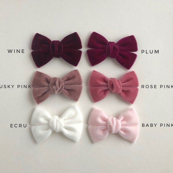 Pink Velvet Hair Bow, Velvet Baby Headband Option,Pink Velvet Hair Bow,  Plum Velvet, Toddler Hair Bow,  White Velvet Hairbow, Hair Clip