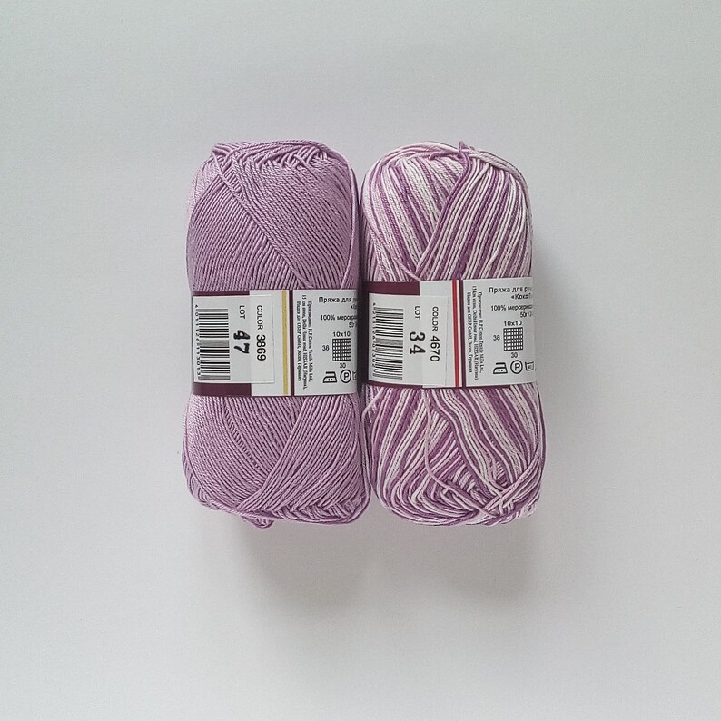 Hand knitting cotton yarn Crochet thread 3 ply Lilac cotton yarn set 100/% mercerized cotton yarn COCO Yarn kit Soft Crochet cotton yarn
