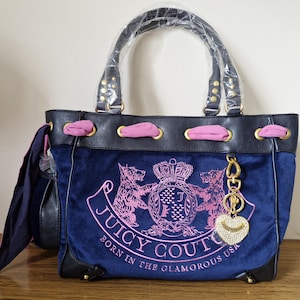 Customized Juicy Couture Blue toned and Navy Daydreamer bag‎ Vintage Juicy Couture “daydreamer” Navy Blue & Pink Scottie  main image 2