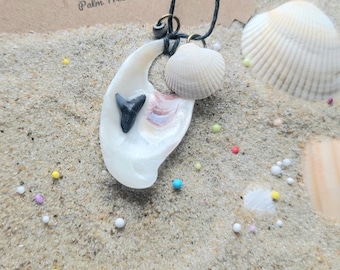 Seashell & Shark Tooth Necklace: Handmade Beach Jewelry, Ocean Surfer Style