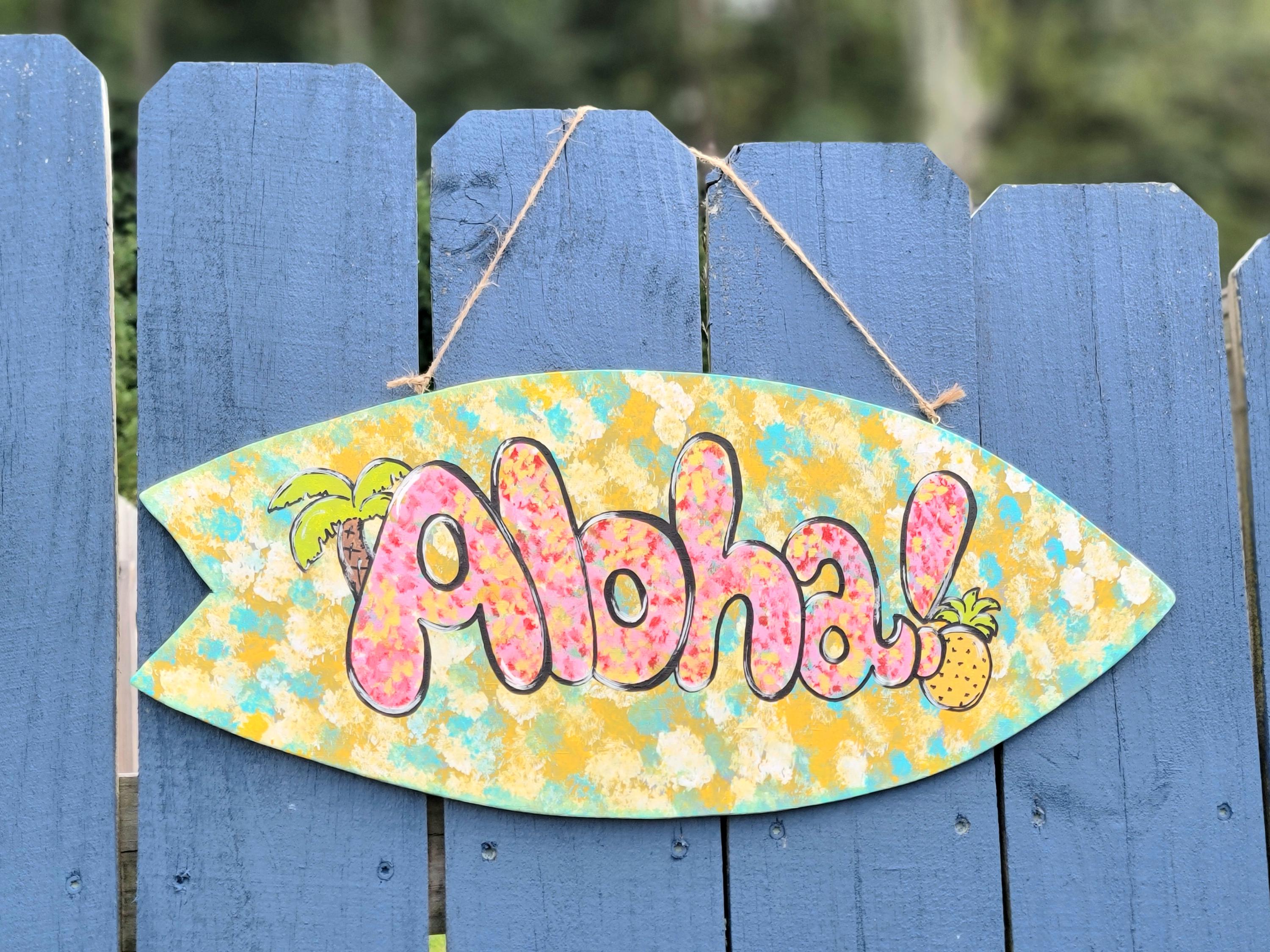 Custom Aloha Surf Board Sign Personalized Hawaiian Outdoor Tiki Bar ...