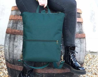 Convertible Laptop Backpack, Teal Green Bag, Vegan Waterproof Backpack, St Patrick Cross Body Bag, Weekender Bag