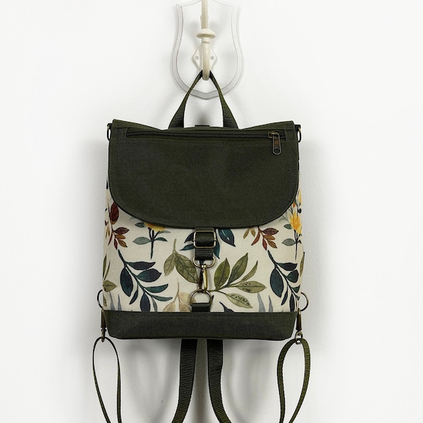 Forest Cottagecore Rucksack für Frauen, Grüne Botanische Umhängetasche, Boho Individueller Rucksack, Wiese Blumen Geldbörse, Geburtstagsgeschenk