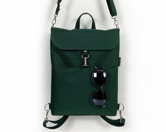 Teal Cabrio Rucksack, Damen anpassbarer Rucksack, wasserdichte Umhängetasche, minimalistische Schultertasche, grüne funktionelle Rucksackbeutel