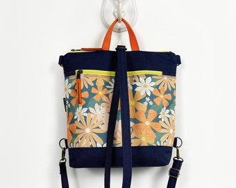 Cottagecore Boho wasserdichter Rucksack für Frauen. Kleine wiese geblümte wandelbare Tasche mit vielen Taschen. Multifunktionaler veganer Rucksack.