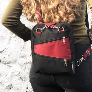 Sac à dos convertible pour femme, sac à bandoulière noir bordeaux, sac à dos minimaliste pour ordinateur portable, cartable imperméable, petit sac de week-end