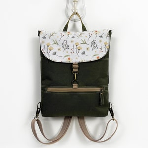 Bohemian Convertible Backpack, Women Designer Backpack, Waterproof Cross Body Bag, Boho Shoulder Bag, Green Functional Backpack, Laptop Bag