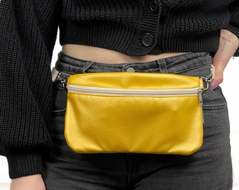 Small Vegan Leather Fanny Pack with mini zippered purse, Festival Bag, Small Cross Body Bag, Faux Leather Fanny Pack for Women, More colors