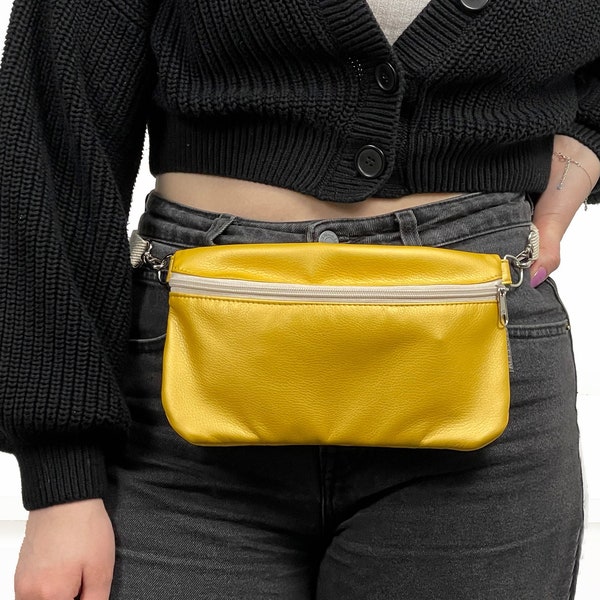 Small Vegan Leather Fanny Pack with mini zippered purse, Festival Bag, Small Cross Body Bag, Faux Leather Fanny Pack for Women, More colors