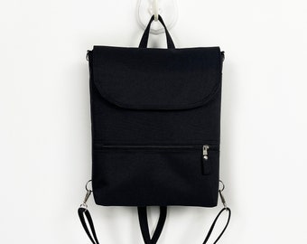 Black Aesthetic Backpack, Minimalist Backpack, Women Waterproof Backpack, Convertible Rucksack, Back to School Bag, Midi Crossbody Bag