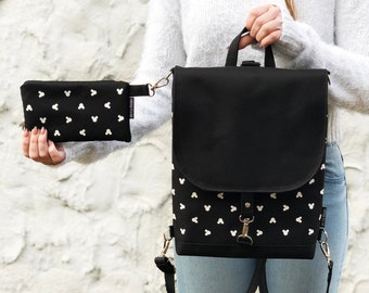 Mochila vegana negra de Mickey Mouse, bolso bandolera para mujer, mochila y bolso de Mickey, bolso impermeable para amantes de Mickey.