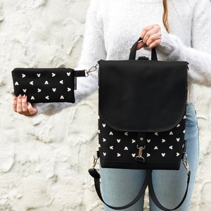 Black Mickey Mouse Backpack Vegan Disney Bag, Women Cross Body Bag, Mickey Backpack and Purse, Waterproof Bag for Mickey Lovers