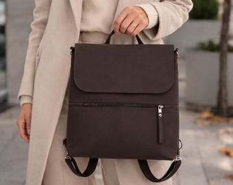 Women Convertible Brown Minimal Backpack: Waterproof Crossbody Bag with Custom colors & sizes