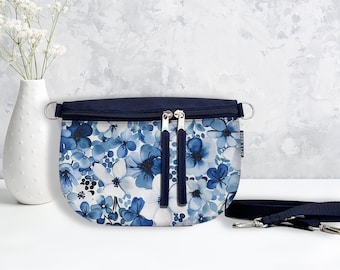 Navy Cottagecore Floral Waterproof Canvas Crossbody Bag for women. Casual Canvas Purse for everyday use. Gift for Wife Mother Daughter