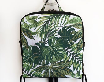 Palm Leaf Designer Backpack, Green Waterproof Rucksack, Women's Crossbody Bag, Women's Gift, Christmas Gift for Her