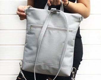 Grey women backpack, Convertible Backpack, Gray Waterproof cross body bag, Vegan Rucksack, Travel backpack, Minimalist Backpack