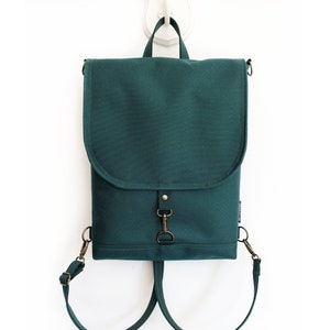 Green Minimalist Backpack, Vegan Waterproof Bag, Emerald Crossbody Bag, St Patricks Day Bag, Teal Backpack, Forest Women Convertible Bag
