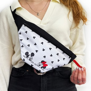 Jumbo Fanny Pack, Disney Black and White Check, Mickey Mouse Disneyland Accessory, Colored Mickey Bag, Belt Bag