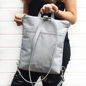 Grey women backpack, Convertible Backpack, Gray Waterproof cross body bag, Vegan Rucksack, Travel backpack, Minimalist Backpack