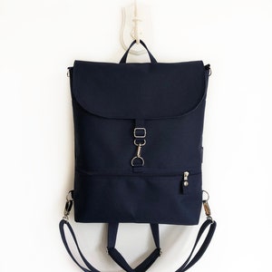 Convertible Backpack, Vegan Women Backpack, Waterproof Cross Body Bag, Minimalist Shoulder Bag, Navy Functional Backpack image 1