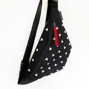 Black Disney Mickey Mouse Fanny Pack – Women’s Crossbody Sling Bag – Cute Chest Bag for Disneyland Orlando Theme Park Travel
