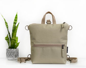 Minimalist Custom Backpack, Beige Laptop Rucksack, Slim Waterproof Crossbody Bag, Convertible Backpack, Unisex Messenger Bag