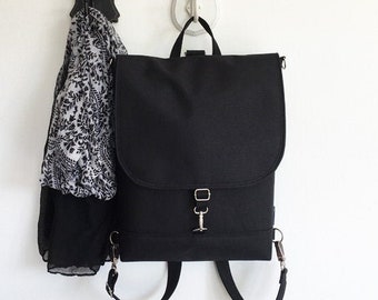 Women Laptop Backpack, Custom Large 15" Backpack, Waterproof Laptop Bag, Convertible Vegan Rucksack, Women Black Handbag, Slim CrossBody Bag