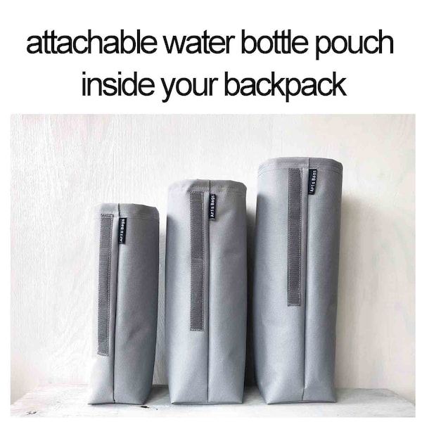 Water bottle pocket for your backpack, inner attachable flask holder, Customization