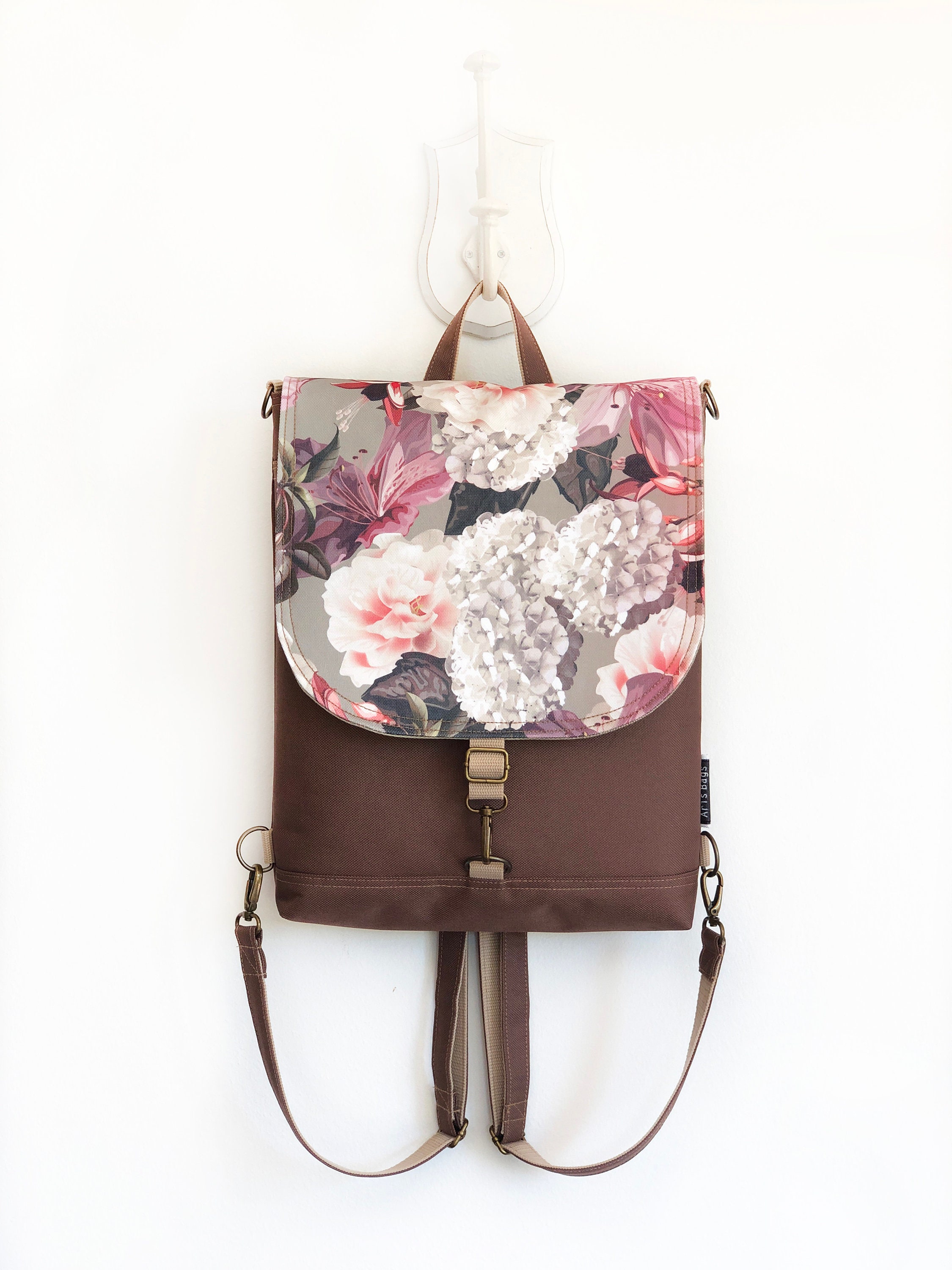 Vintage Floral Leather Mini Backpack in Black