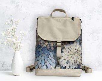 Floral Cordura Backpack: Vanilla Cottagecore Style, Waterproof Convertible Bag