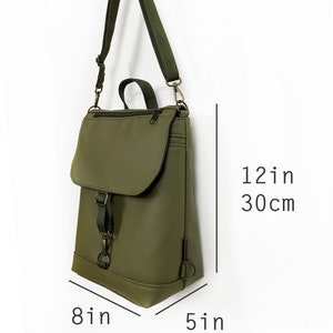 Olive vegan leather backpack many pockets for women, multifunctional medium-sized bag for everyday use image 4