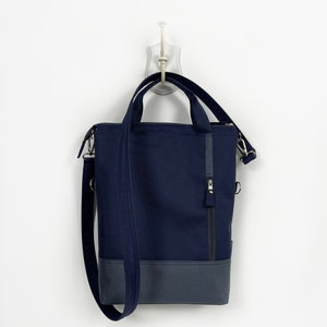 Messenger Tote Backpack, Customizable Laptop Bag, Navy Crossbody Bag, Diaper Bag, Sustainable Travel Tote Bag, Weekender Backpack