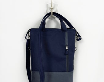 Messenger Tote Rucksack, Laptop Tasche, Umhängetasche Navy, Windeltasche, Nachhaltige Reisetasche, Weekender Rucksack