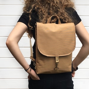 Mustard 12 inch Laptop Backpack, Yellow Convertible Backpack, Woman&#39;s Waterproof Handbag, Vegan Mustard Cross Body Bag, Minimalist Rucksack