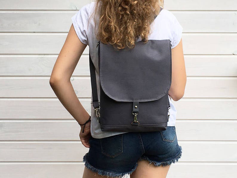 Grey Waterproof Women Backpack Laptop Crossbody Bag Gray Etsy