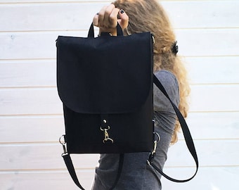 Black Convertible Backpack Minimalist Cross Body Bag Women Backpack Waterproof Laptop Backpack Women Shoulder Bag Custom Bag Etsy