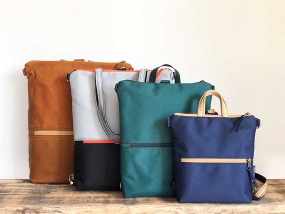 Navy Blue Slim Convertible Backpack Minimalist Vegan Rucksack
