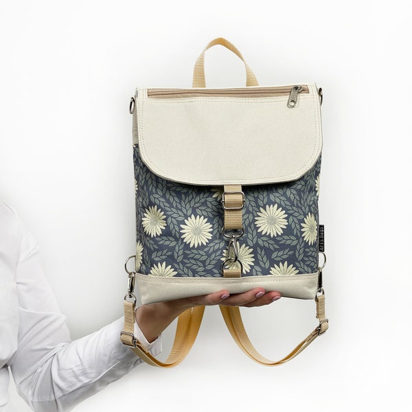 Sac à dos fleuri marguerite, sac bandoulière pour femme, mini sac à dos bohème, sac à dos personnalisé, sac à main végétalien imperméable, cadeau fête des mères, cadeau d'anniversaire